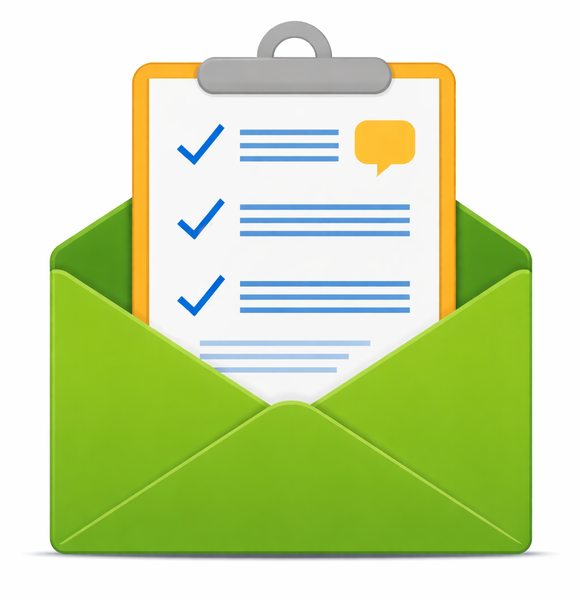 Анкета внутри зеленого конверта.