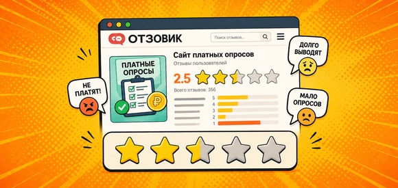 Страница сайта с отзывами, где видна низкая оценка сервису платных опросов.